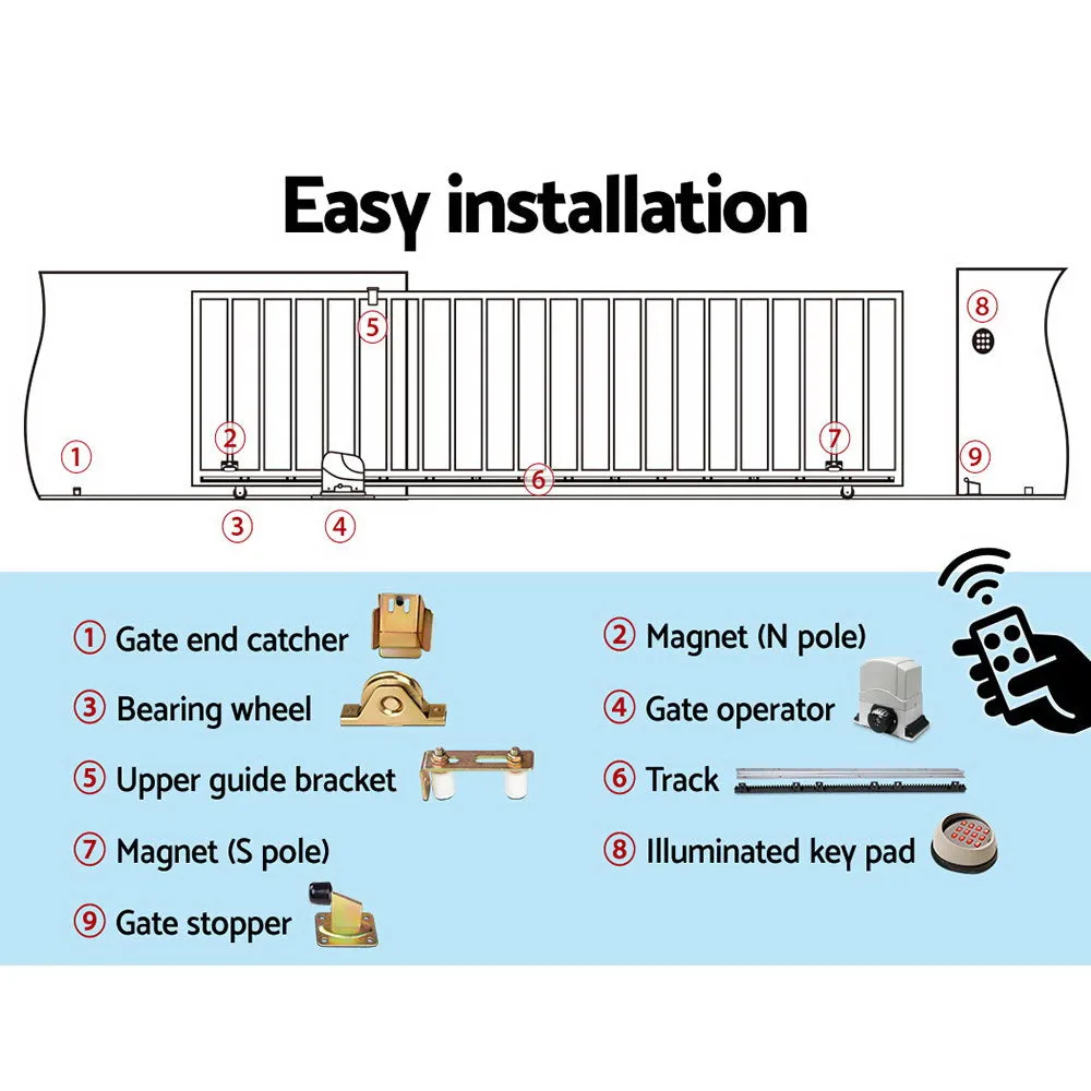 1200kg Auto Sliding Gate Opener Kit, 450W, 2 Remotes, LockMaster