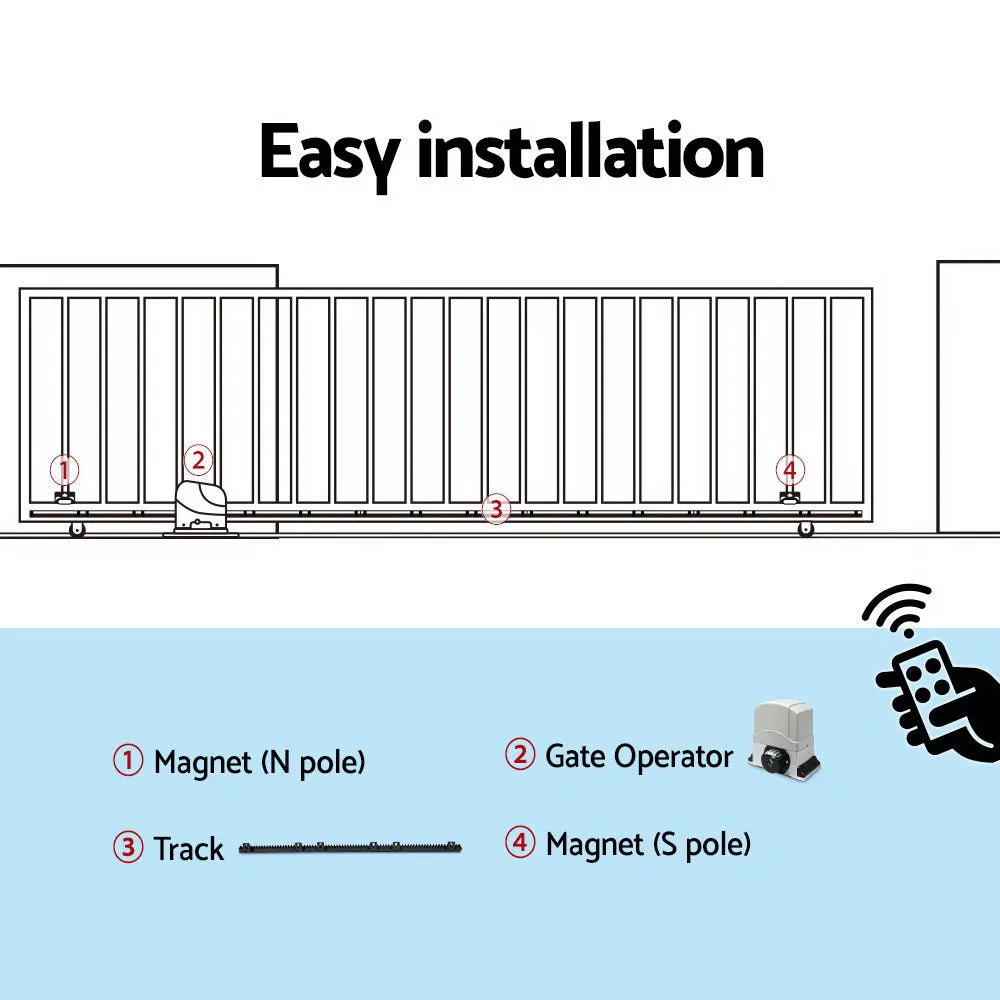 1200KG Electric Sliding Gate Opener, Auto-Close, 2 Remotes, LockMaster