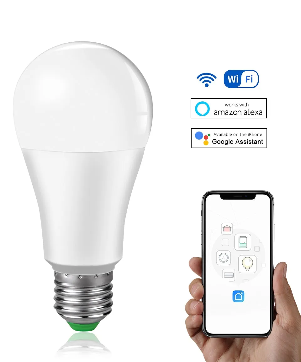 15W WiFi Smart LED Light Bulb E27 B22 Ampoule LED Intelligent Dimmable Night Lamp Apply to alexa google Home Assistant Echo