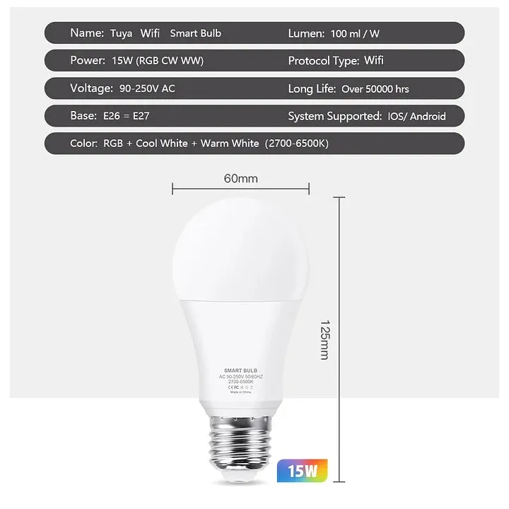 15W WiFi Smart Led Light Bulb GHomeSmart® E27