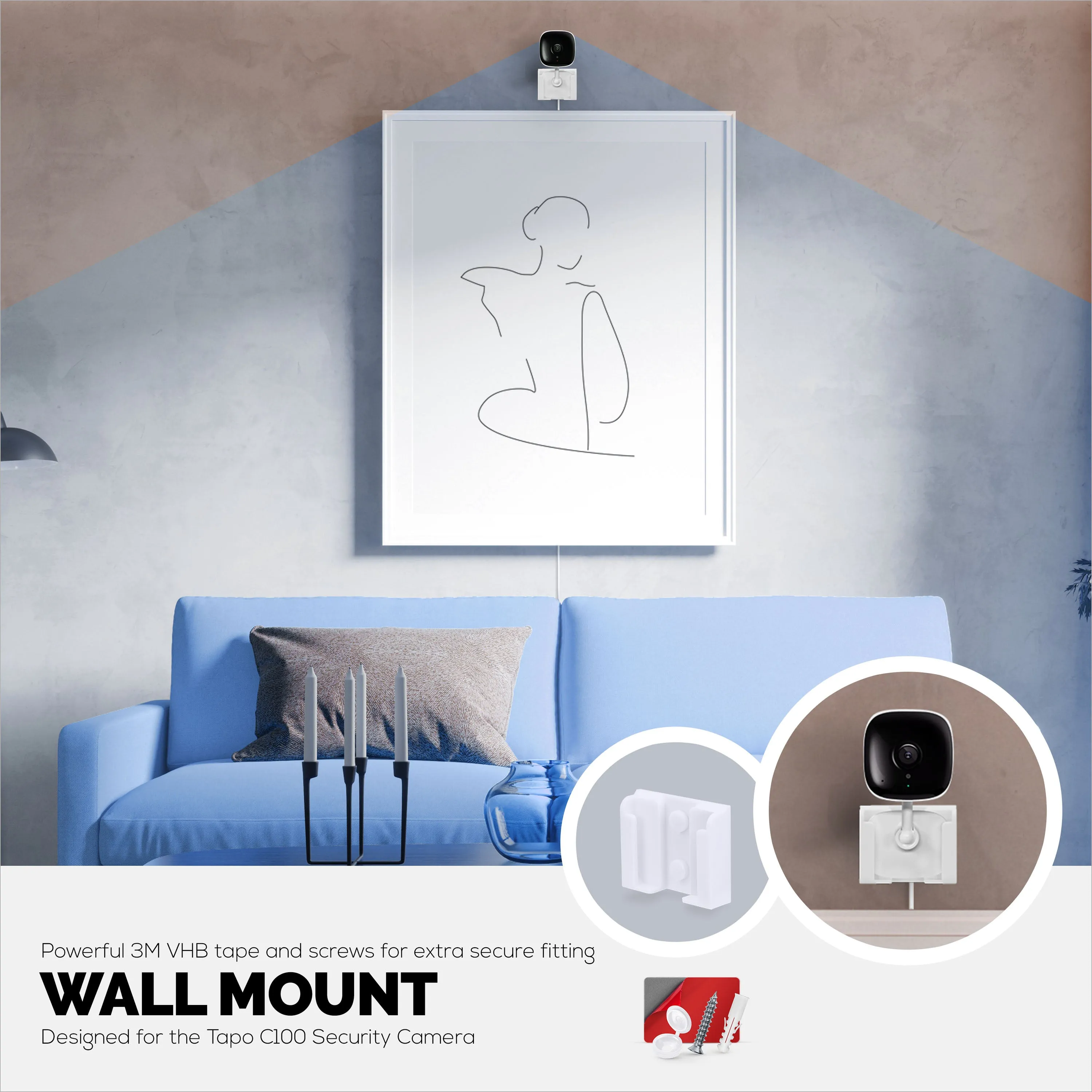 2 Pack Adhesive Wall Mount For C100 TP-Link Tapo Camera, Easy To Install Holder, No Mess, Reduce Blind Spots & Improved Viewing, Stick On & Screw In Installation
