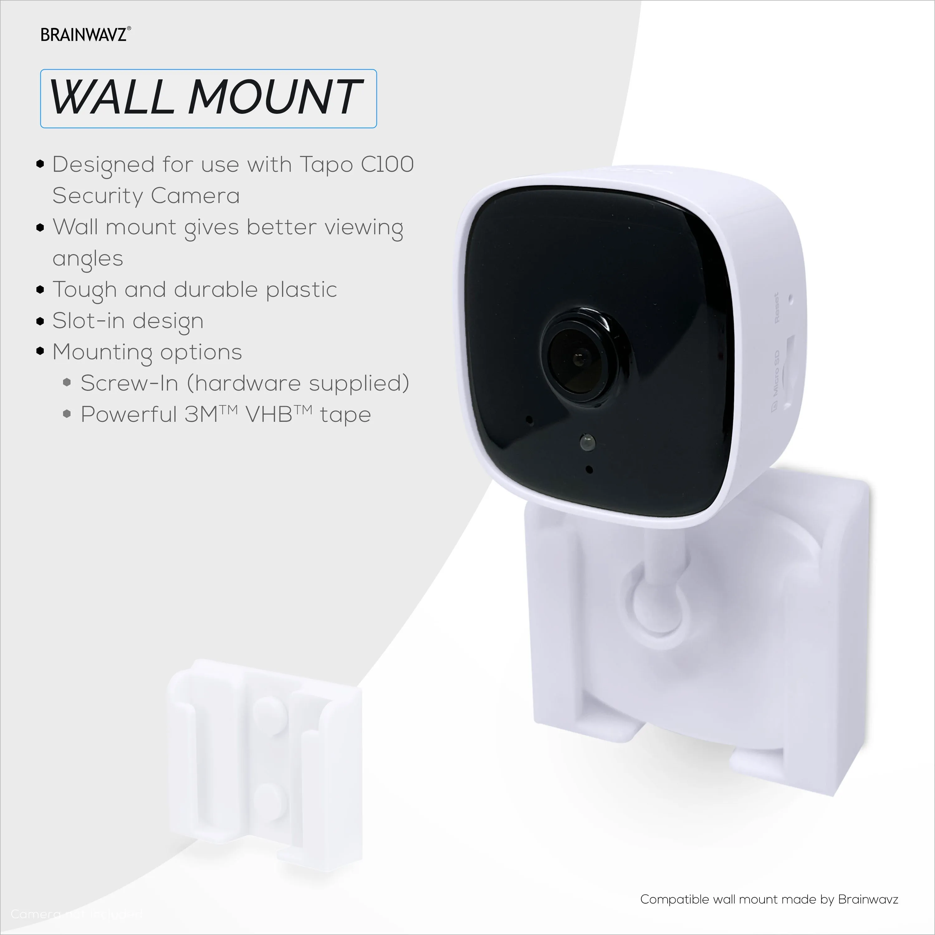 2 Pack Adhesive Wall Mount For C100 TP-Link Tapo Camera, Easy To Install Holder, No Mess, Reduce Blind Spots & Improved Viewing, Stick On & Screw In Installation