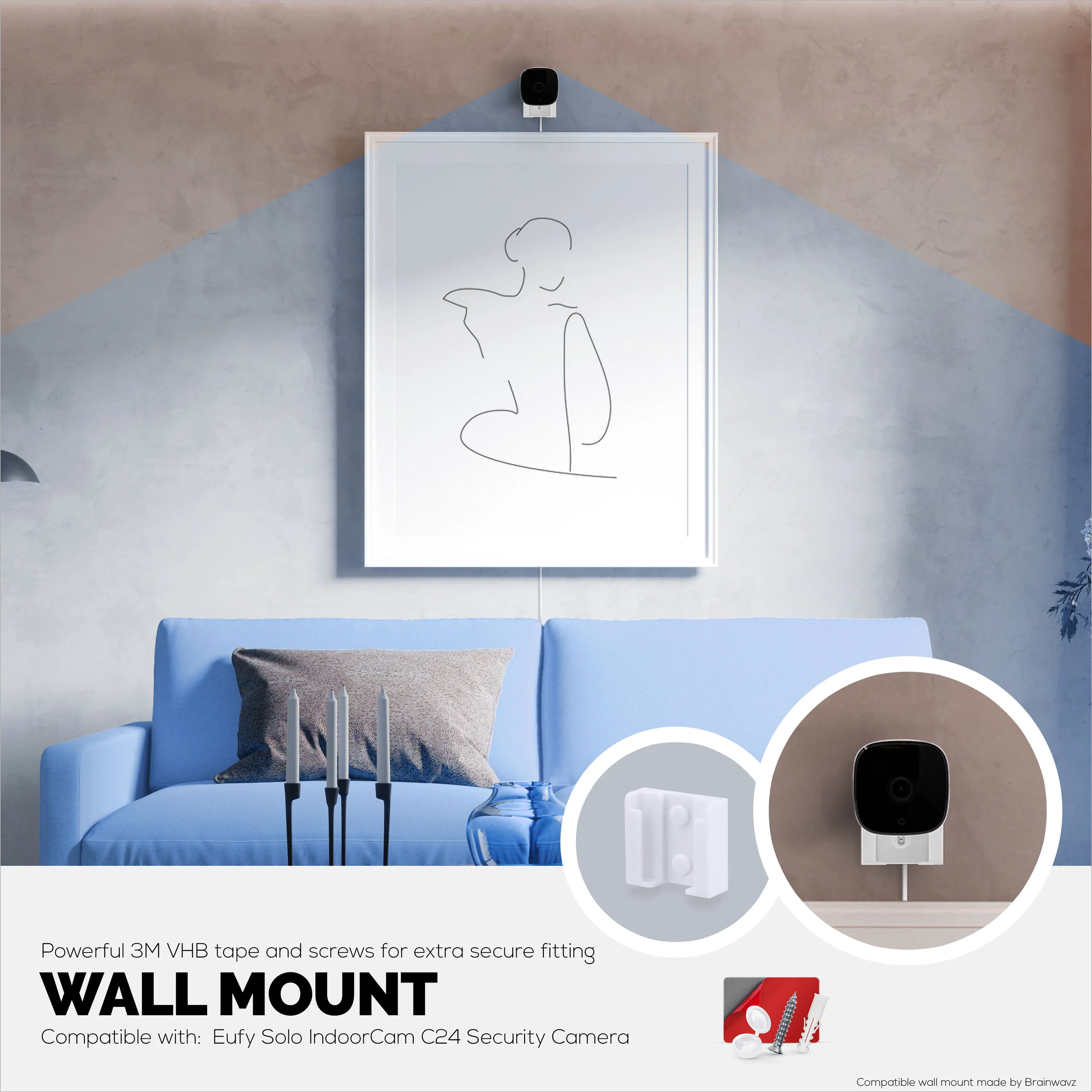 2 Pack Adhesive Wall Mount For Eufy Solo C24 / C120 (T8400X) Security Camera, Stick On & Screw In