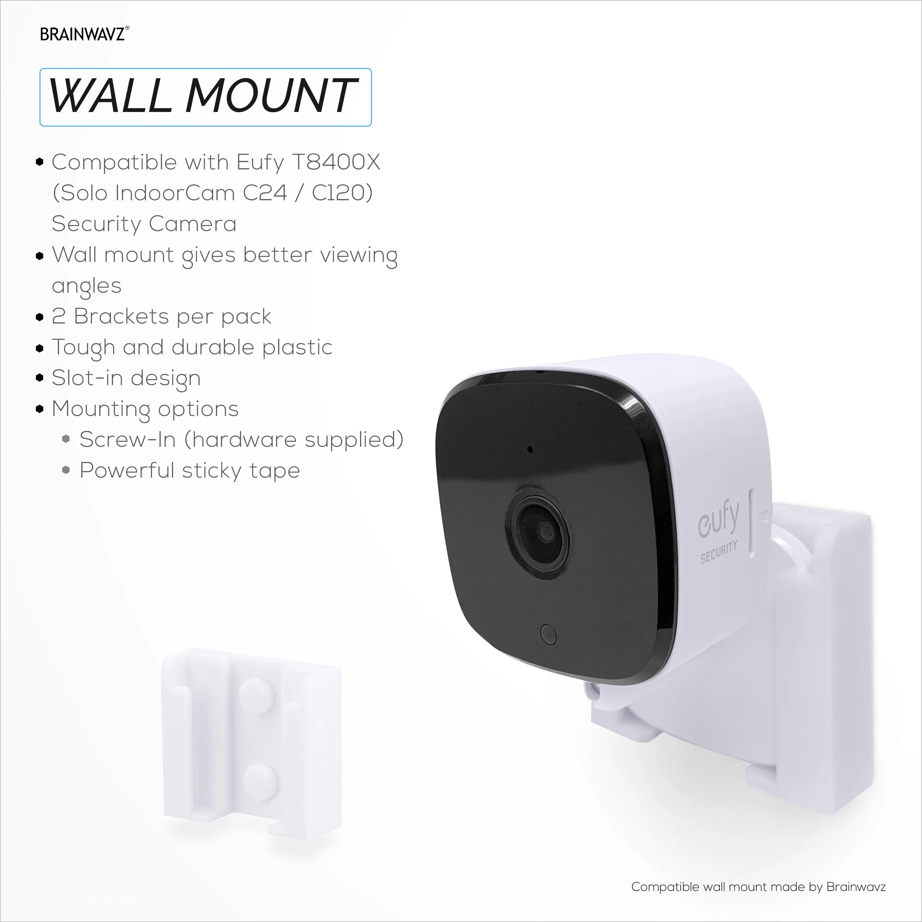 2 Pack Adhesive Wall Mount For Eufy Solo C24 / C120 (T8400X) Security Camera, Stick On & Screw In