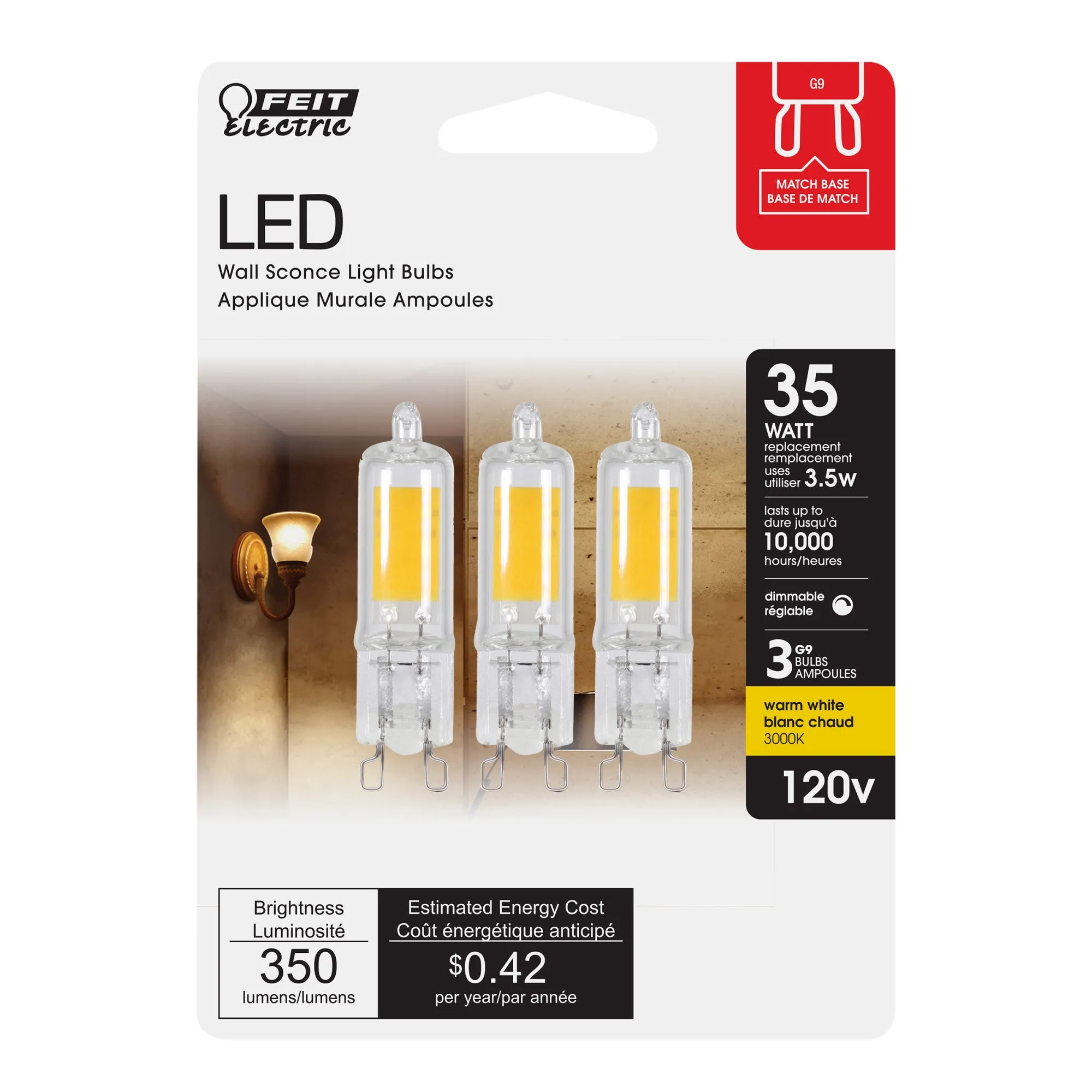 3.5W (35W Replacement) Warm White (3000K) G9 Base T4 Dimmable Specialty LED (3-Pack)