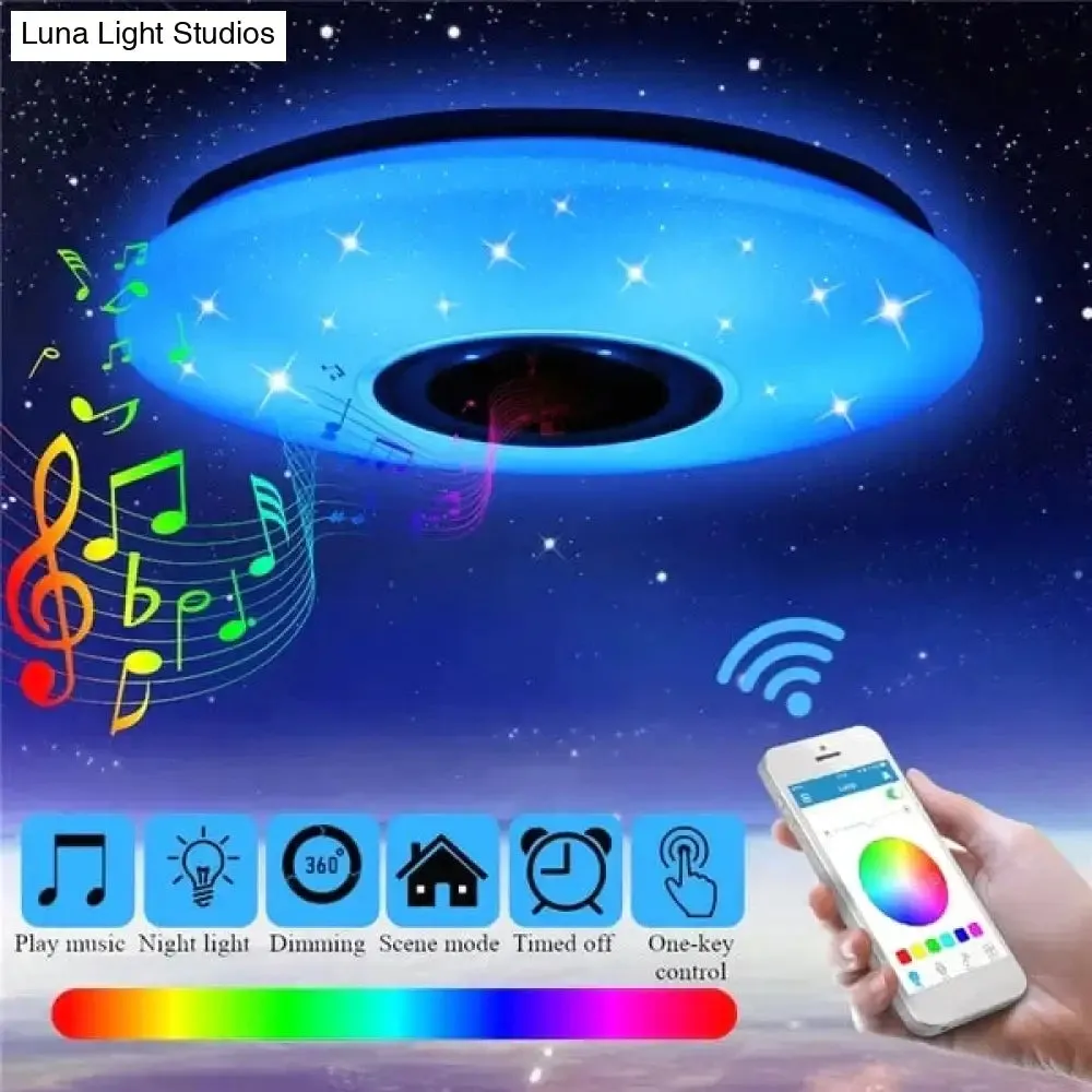 36W Rgb Flush Mount Round Starlight Music Led Ceiling Light Lamp With Bluetooth Speaker, Dimmable Color Changing Light Fixture