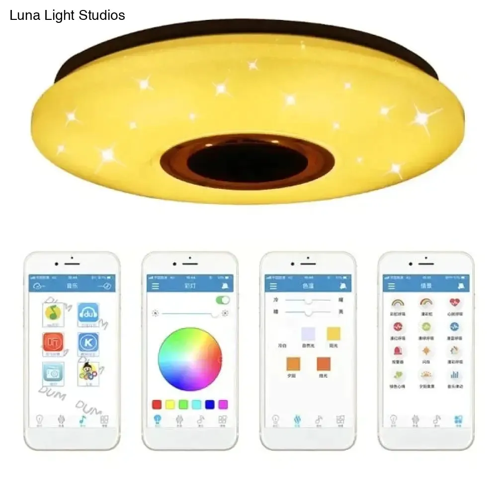36W Rgb Flush Mount Round Starlight Music Led Ceiling Light Lamp With Bluetooth Speaker, Dimmable Color Changing Light Fixture