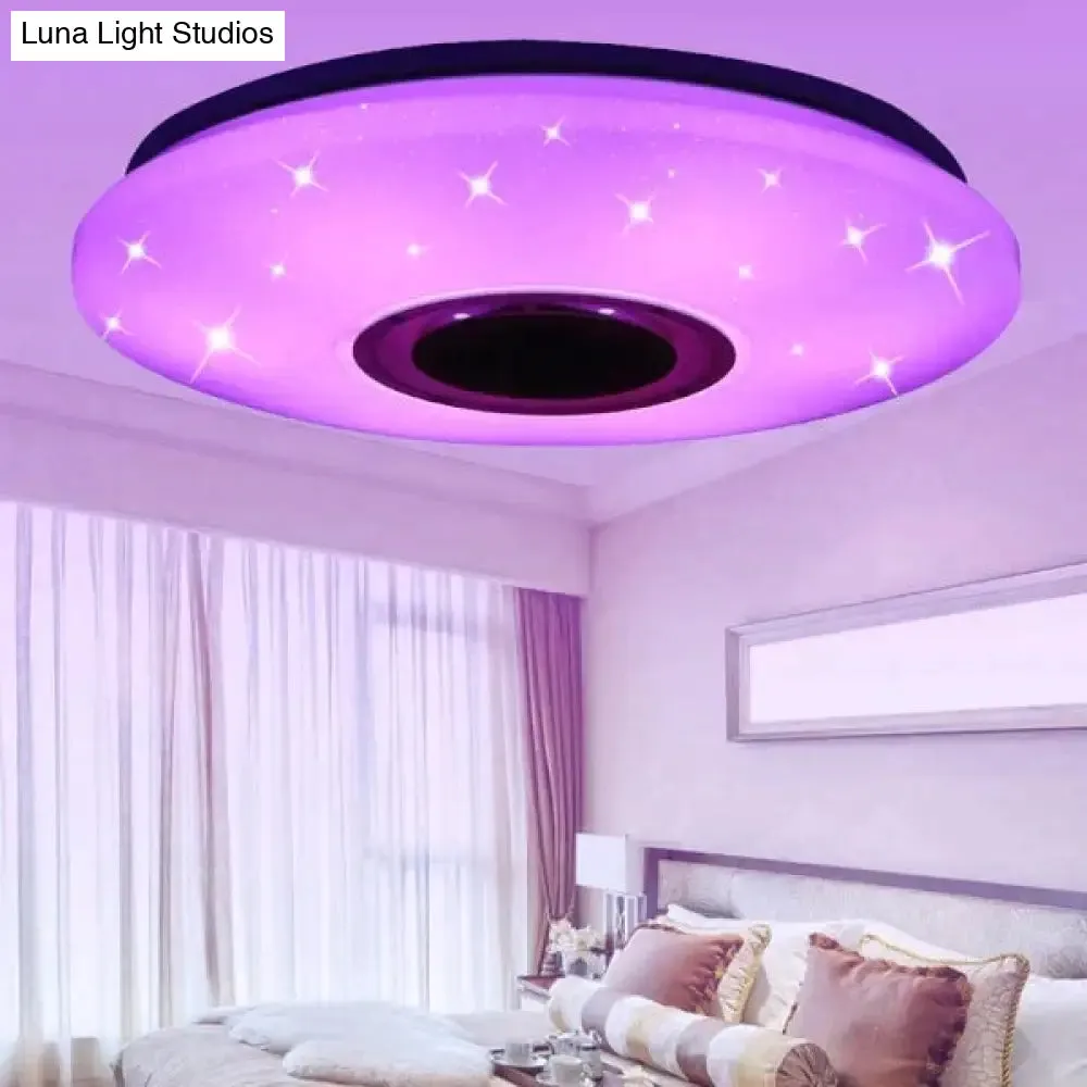 36W Rgb Flush Mount Round Starlight Music Led Ceiling Light Lamp With Bluetooth Speaker, Dimmable Color Changing Light Fixture