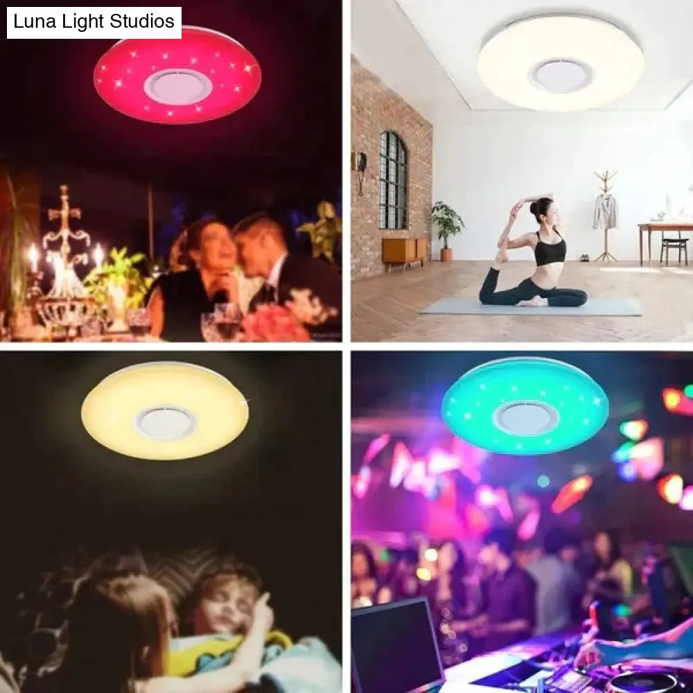 36W Rgb Flush Mount Round Starlight Music Led Ceiling Light Lamp With Bluetooth Speaker, Dimmable Color Changing Light Fixture