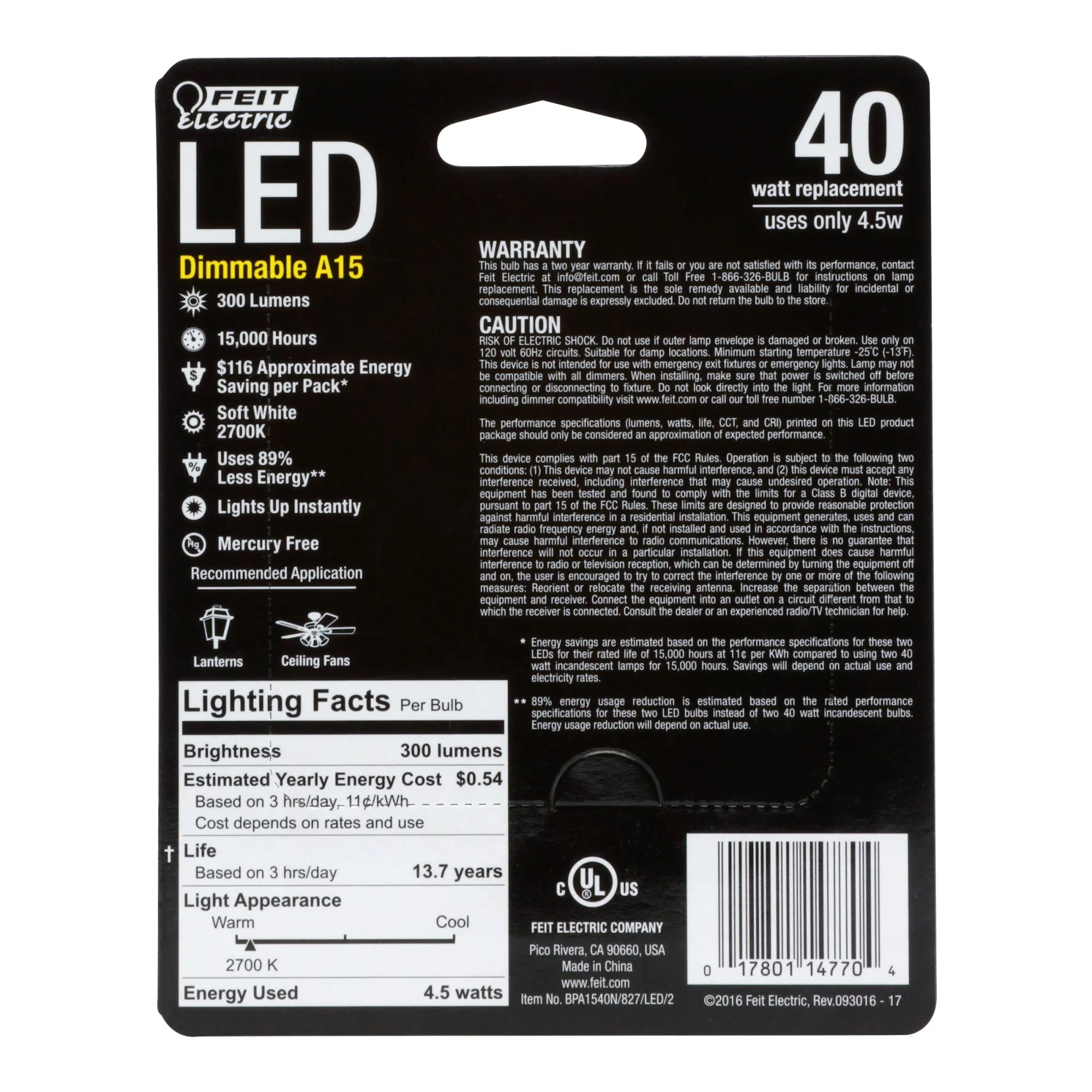 40W Replacement A15 Intermediate Base Dimmable Soft White Glass Filament (2-Pack)