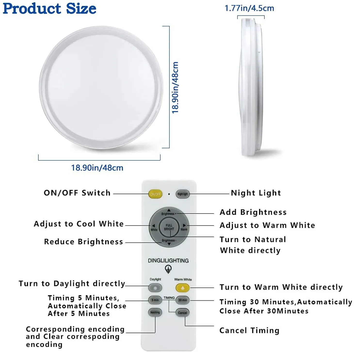 48W Modern Dimmable LED Flush Mount Ceiling Light with Remote