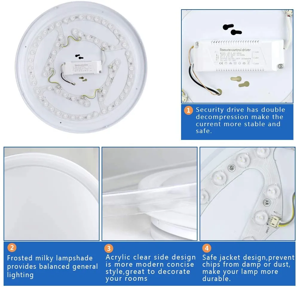 48W Modern Dimmable LED Flush Mount Ceiling Light with Remote