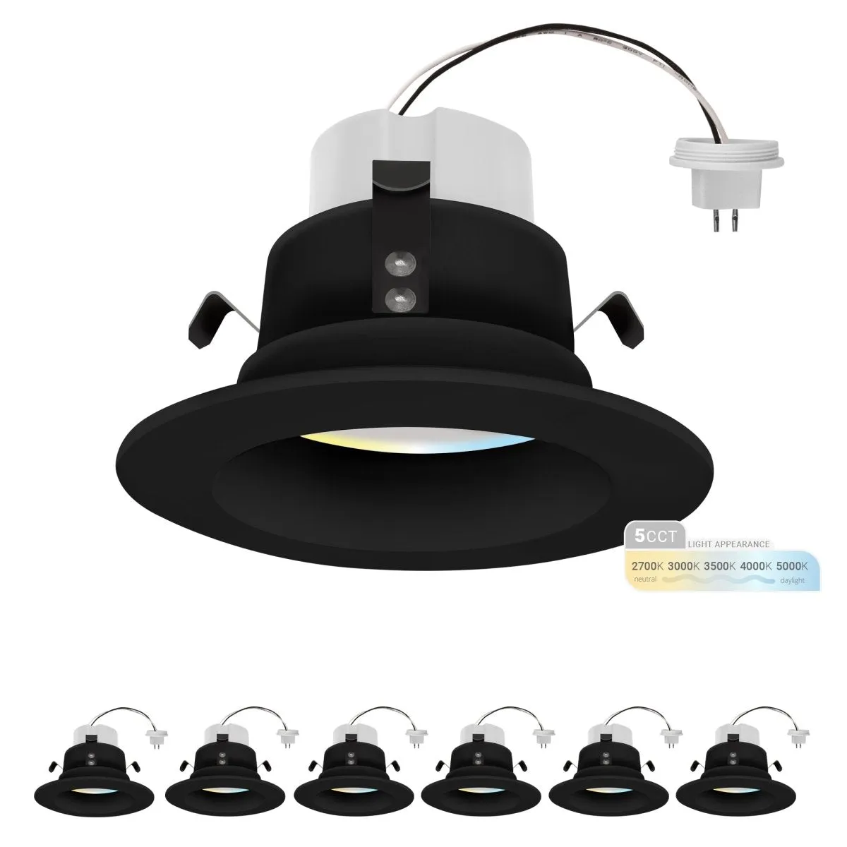 4" Inch Black MR16 LED Retrofit 12V Recessed Downlights - Wet Rated - 5CCT 2700K-5000K - 660LM - GU5.3 Base