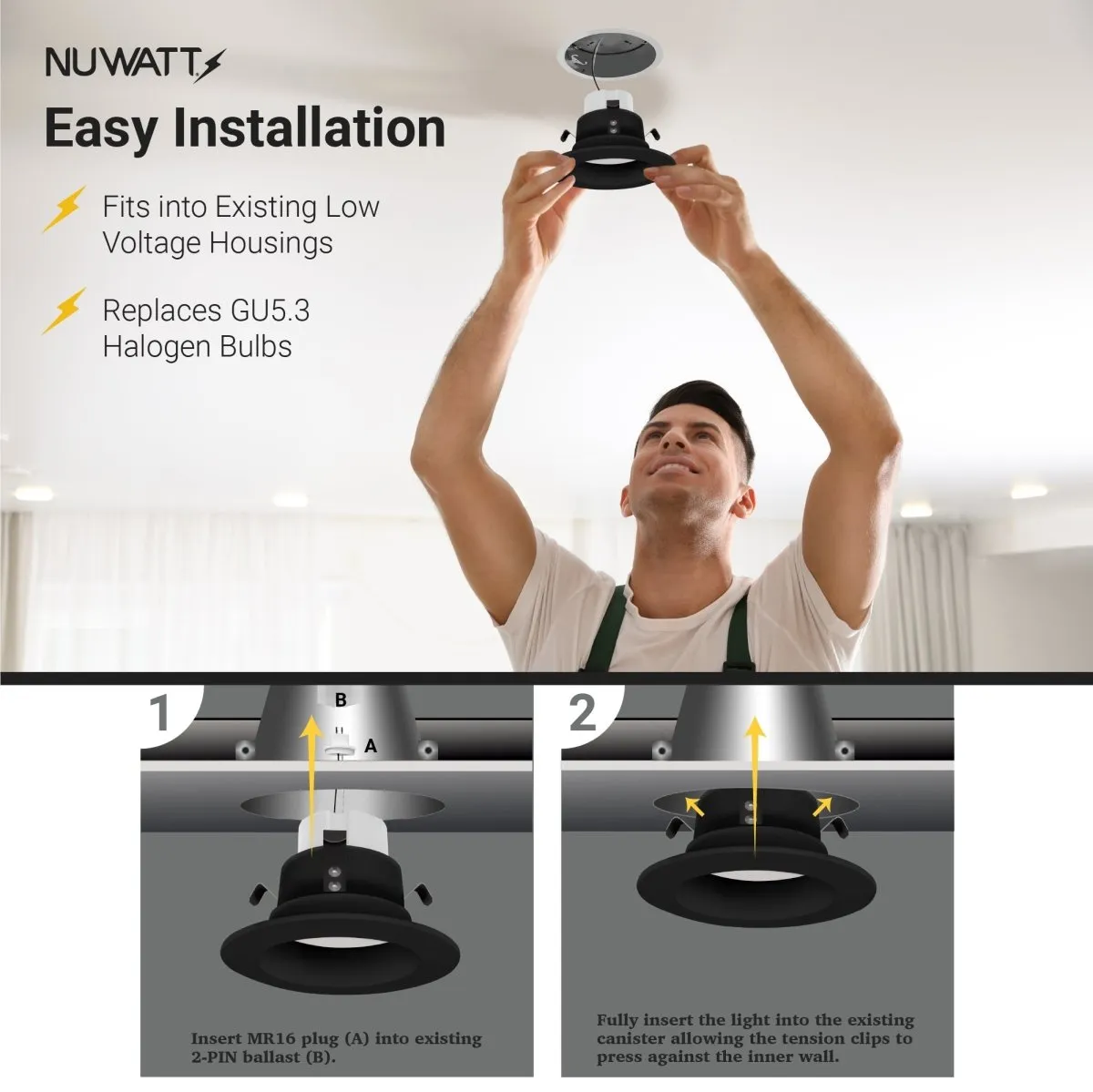 4" Inch Black MR16 LED Retrofit 12V Recessed Downlights - Wet Rated - 5CCT 2700K-5000K - 660LM - GU5.3 Base