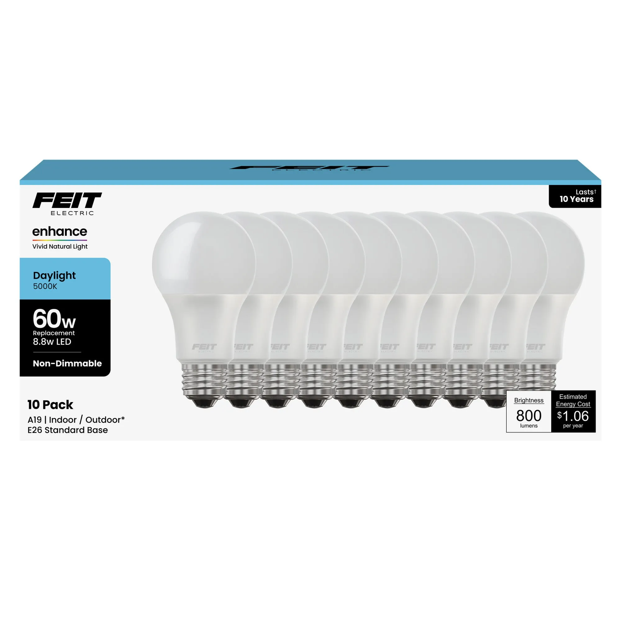 8.8W (60W Replacement) Daylight (5000K) A19 General Purpose LED (10-Pack)
