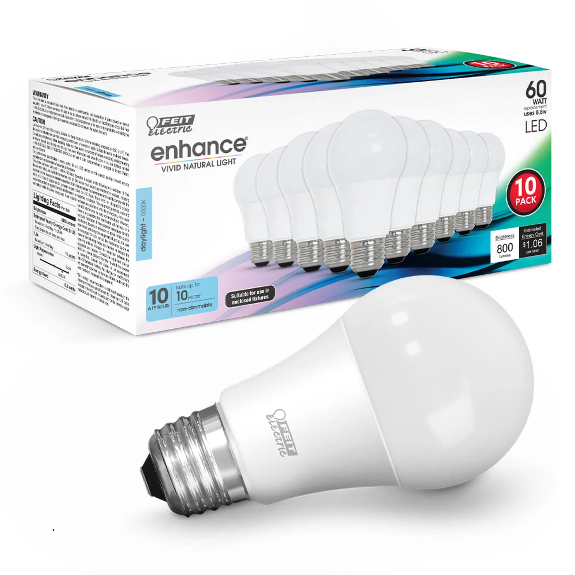 8.8W (60W Replacement) Daylight (5000K) A19 General Purpose LED (10-Pack)