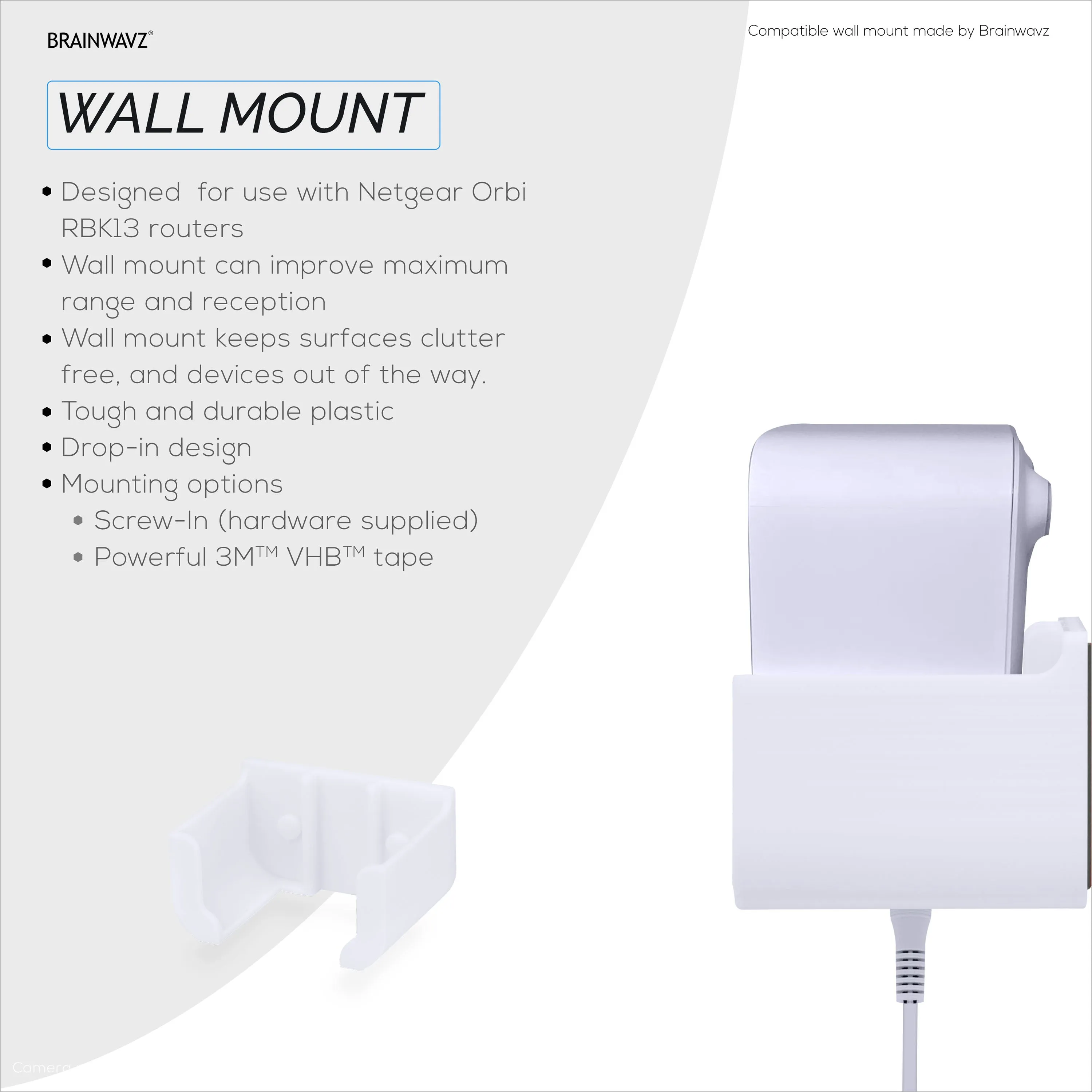 Adhesive Wall Mount For Netgear Orbi RBK13 Router, Strong VHB Adhesive, Easy to Install, Reduce Interference & Increase Range, Stick On & Screw-in Mounting