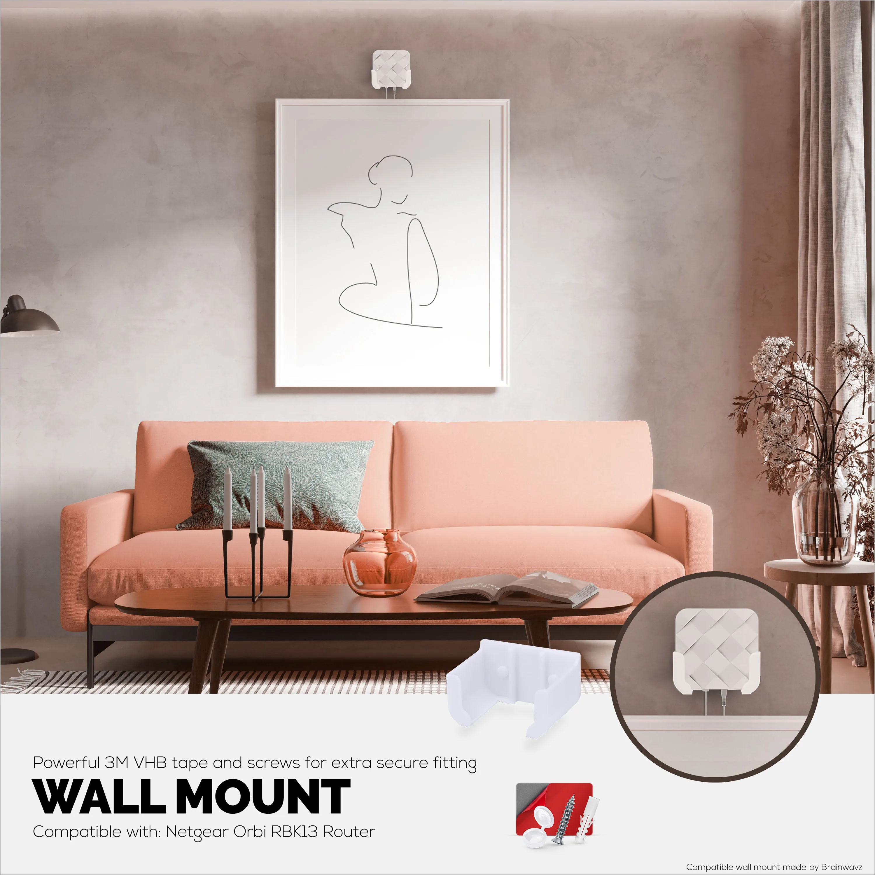 Adhesive Wall Mount For Netgear Orbi RBK13 Router, Strong VHB Adhesive, Easy to Install, Reduce Interference & Increase Range, Stick On & Screw-in Mounting
