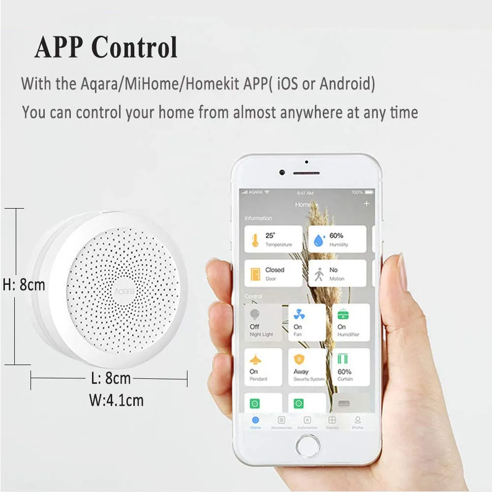 Aqara Smart Home Hub, Mihome Gateway/Smart Home Automation Hub/Smart Home Center Monitoring Control Smart Devices Compatible Zigbee with Siri Voice Control, Compatible with HomeKit MiHome Aqara APP