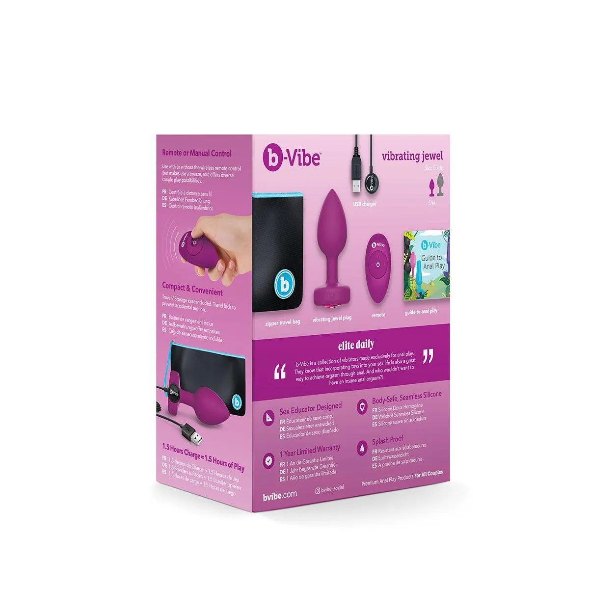 B-Vibe Vibrating Jewel Plug Small-Medium - Fuchsia