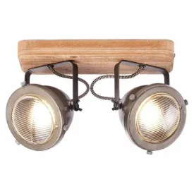 Brilliant 2 Light 10W Carmen Wood Spotlight - Burned Steel & Wood | 72029/84