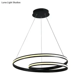 Contemporary Metal Black Chandelier - Seamless Curve Design - LED Pendant Light (18"/23.5"/30" Wide) - Warm/White Light