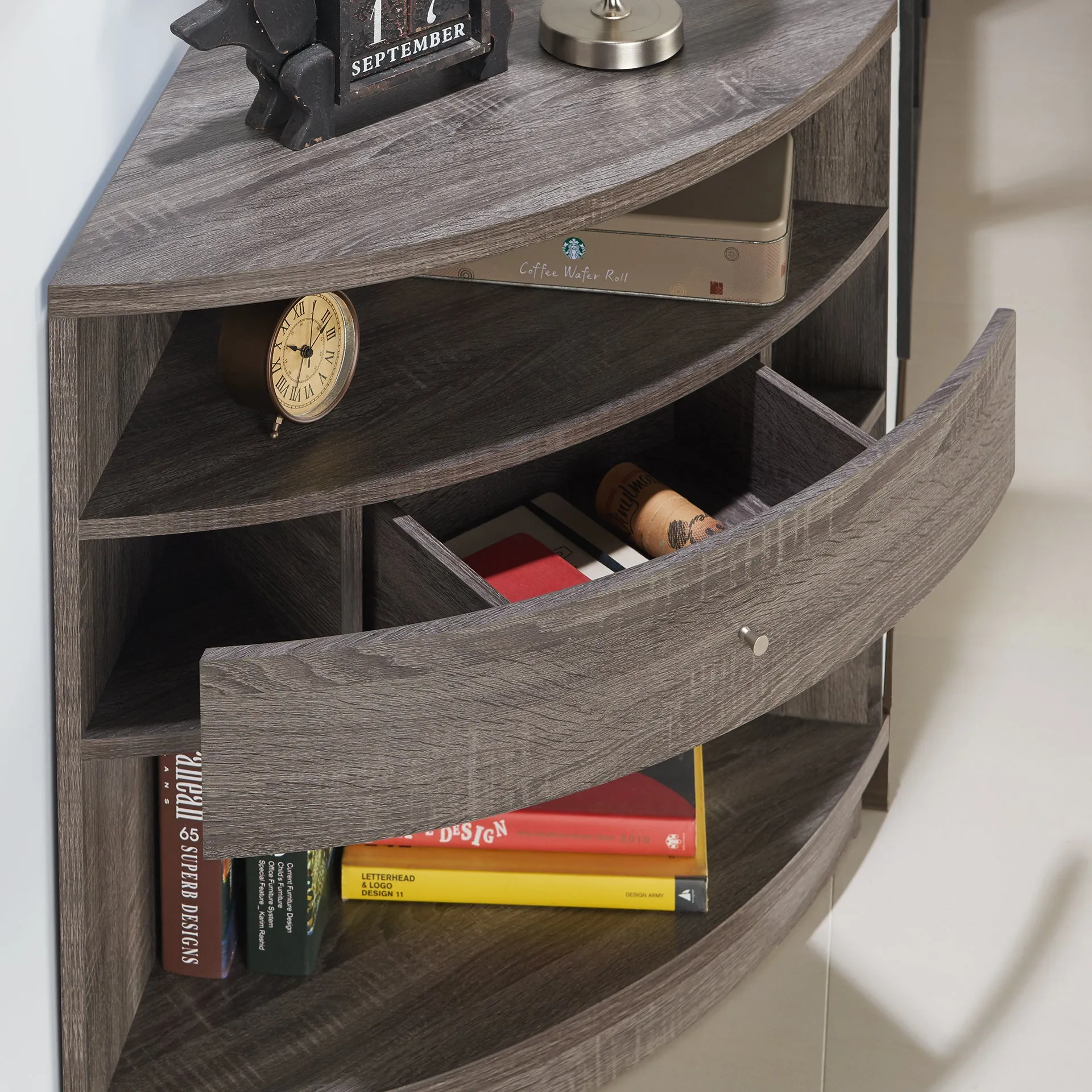 Elmore Grey Multi-Functional Space-Saving Corner TV Console