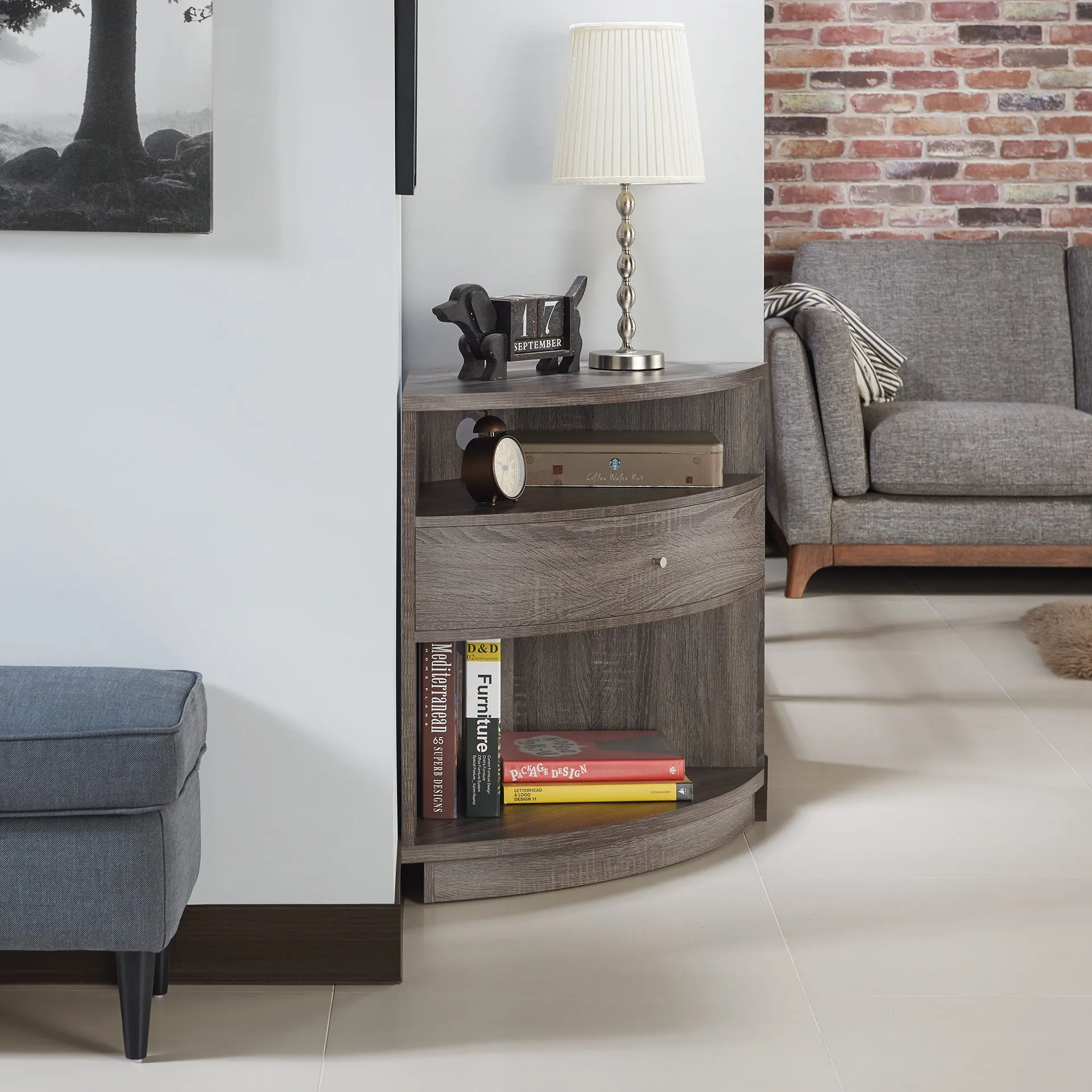 Elmore Grey Multi-Functional Space-Saving Corner TV Console