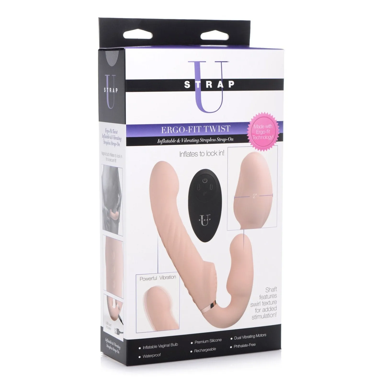 Silicone Inflatable Vibrating Strapless Strap-on with Ergonomic Design