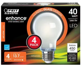 Feit Electric A1940/927CA/FIL/4 LED Bulb, General Purpose, A19 Lamp, 40 W Equivalent, E26 Lamp Base, Dimmable :BX 4: QUANTITY: 6