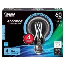 Feit Enhance A19 E26 (Medium) Filament LED Bulb Daylight 60 Watt Equivalence 4 pk
