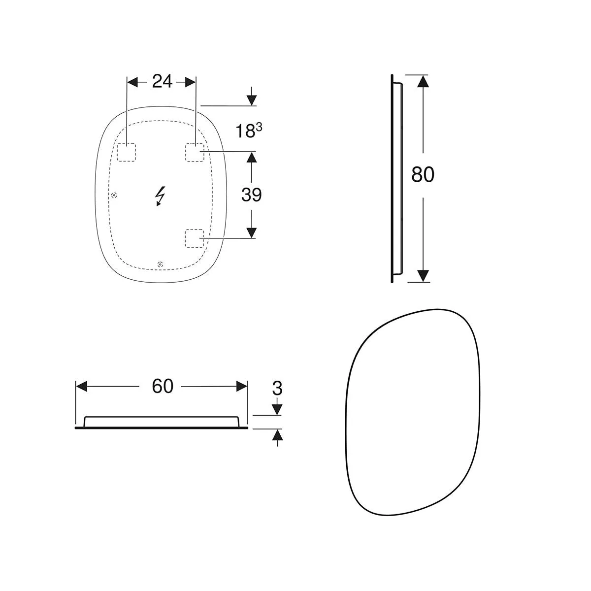 Geberit Option Oval Illuminated Wall Mounted Mirror with Indirect Lighting