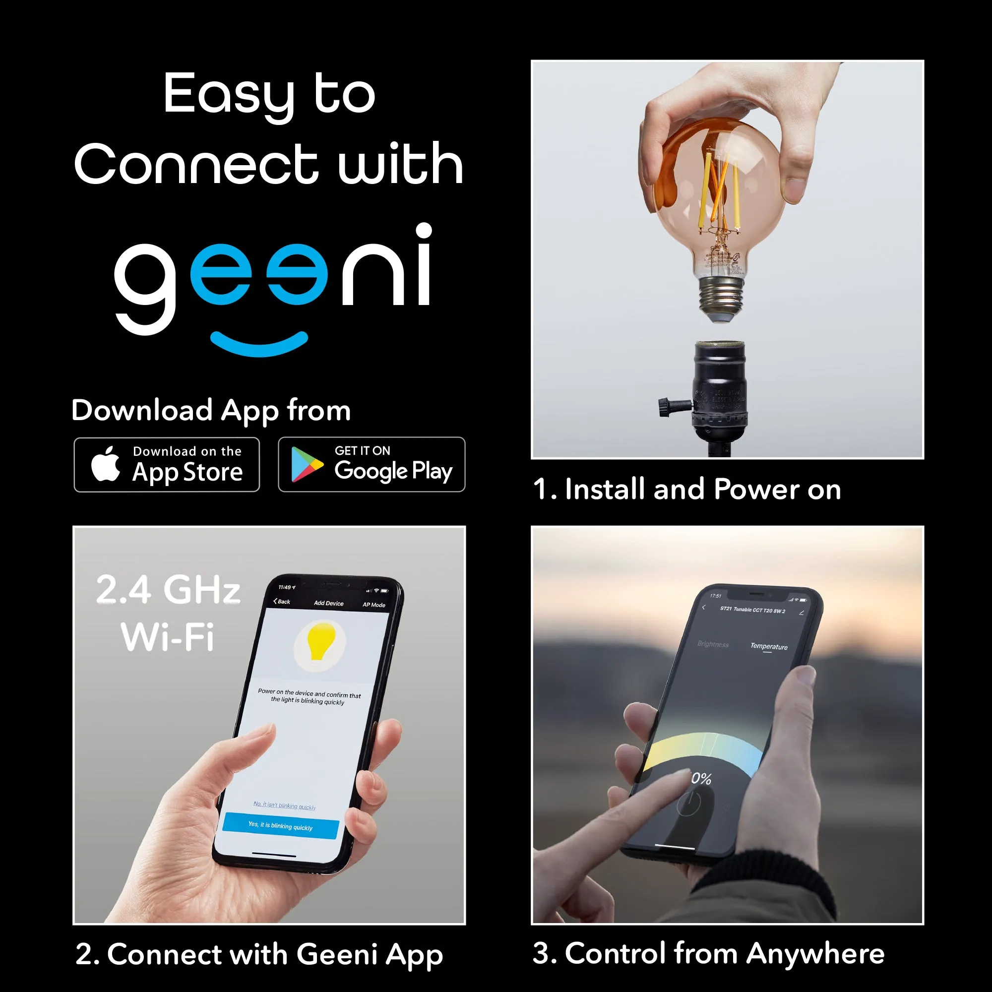 Geeni Lux Edison G25 Smart Bulb - 100W Equivalent, Tunable White (2-Pack)