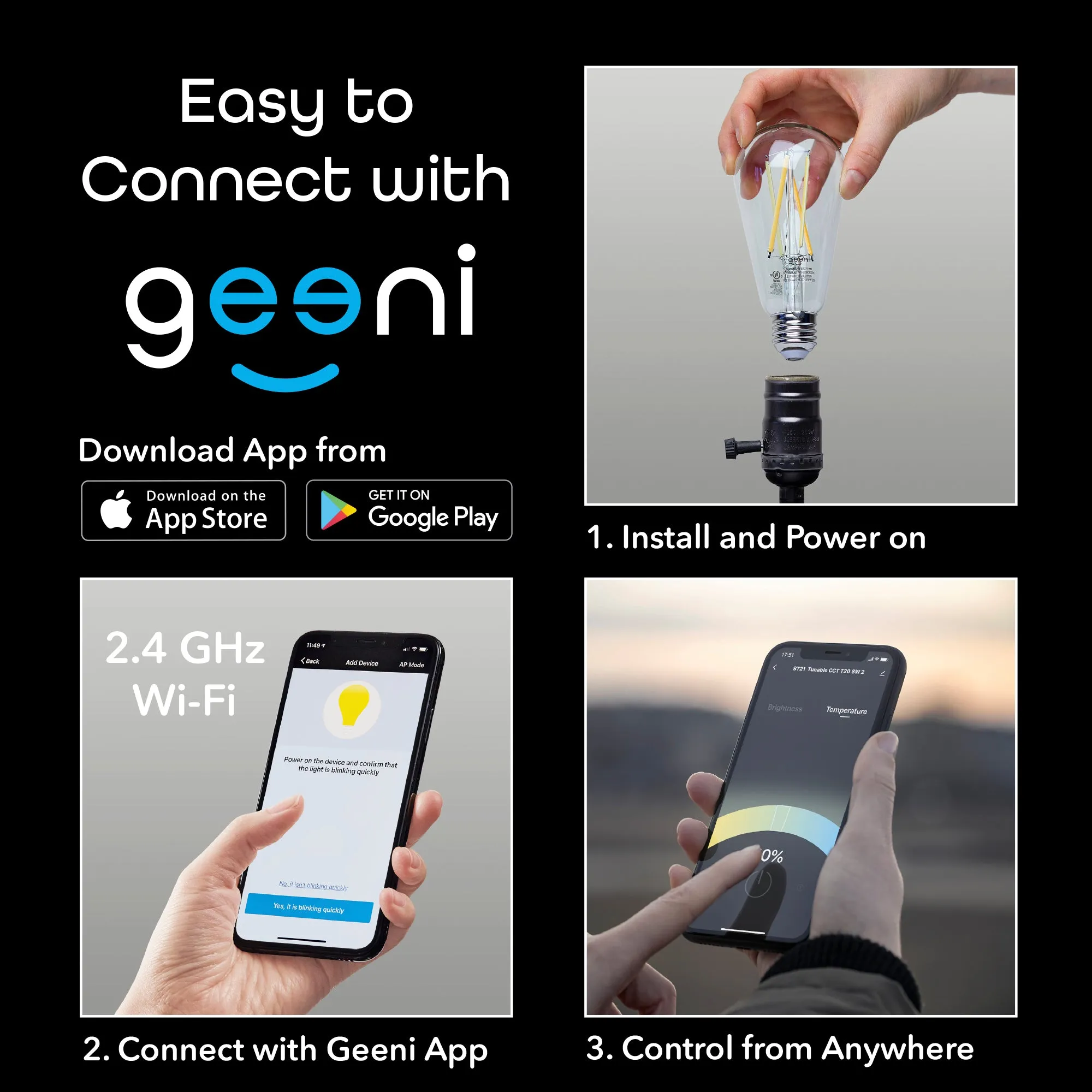 Geeni Lux Edison ST19 Smart Bulb - Tunable White (2-Pack)
