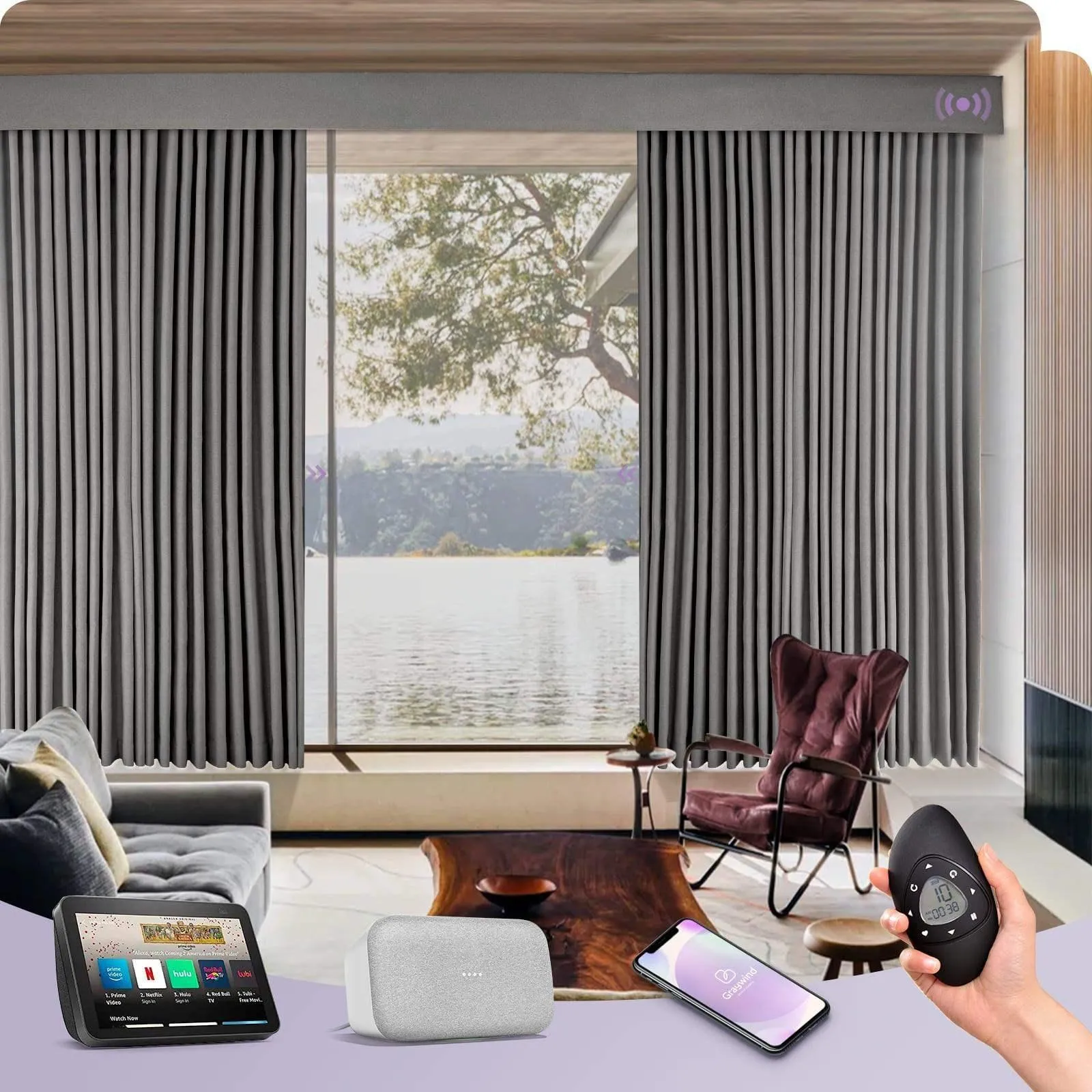 Graywind Hardwired Smart Curtain | Blackout Series | 40"-220"W