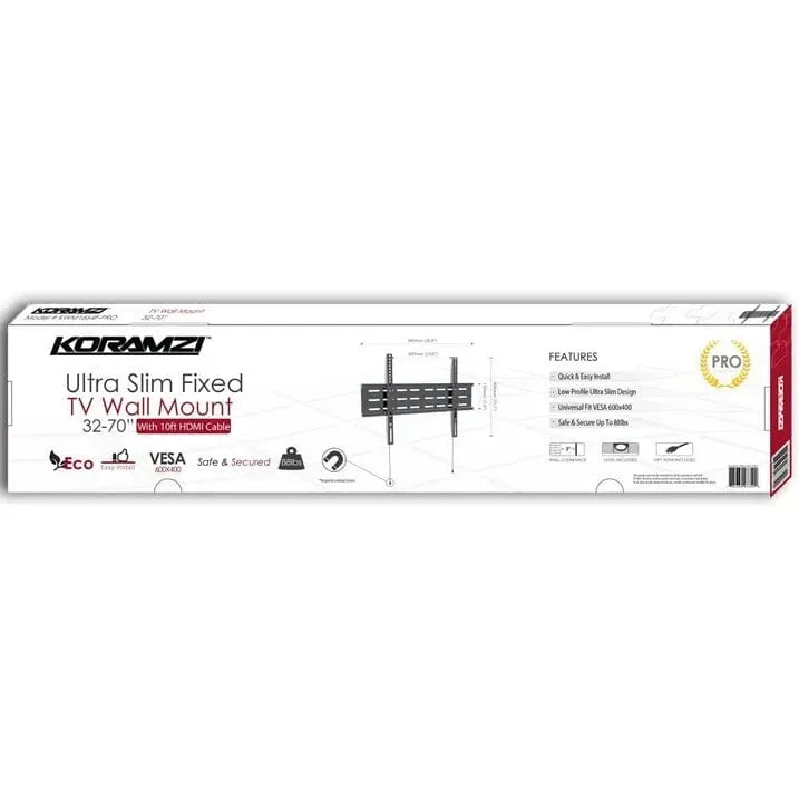 KORAMZI KWM1664F-Pro Fixed TV Wall Mount with Smart Locking System Technology 600x400 VESA Fits 32-70"