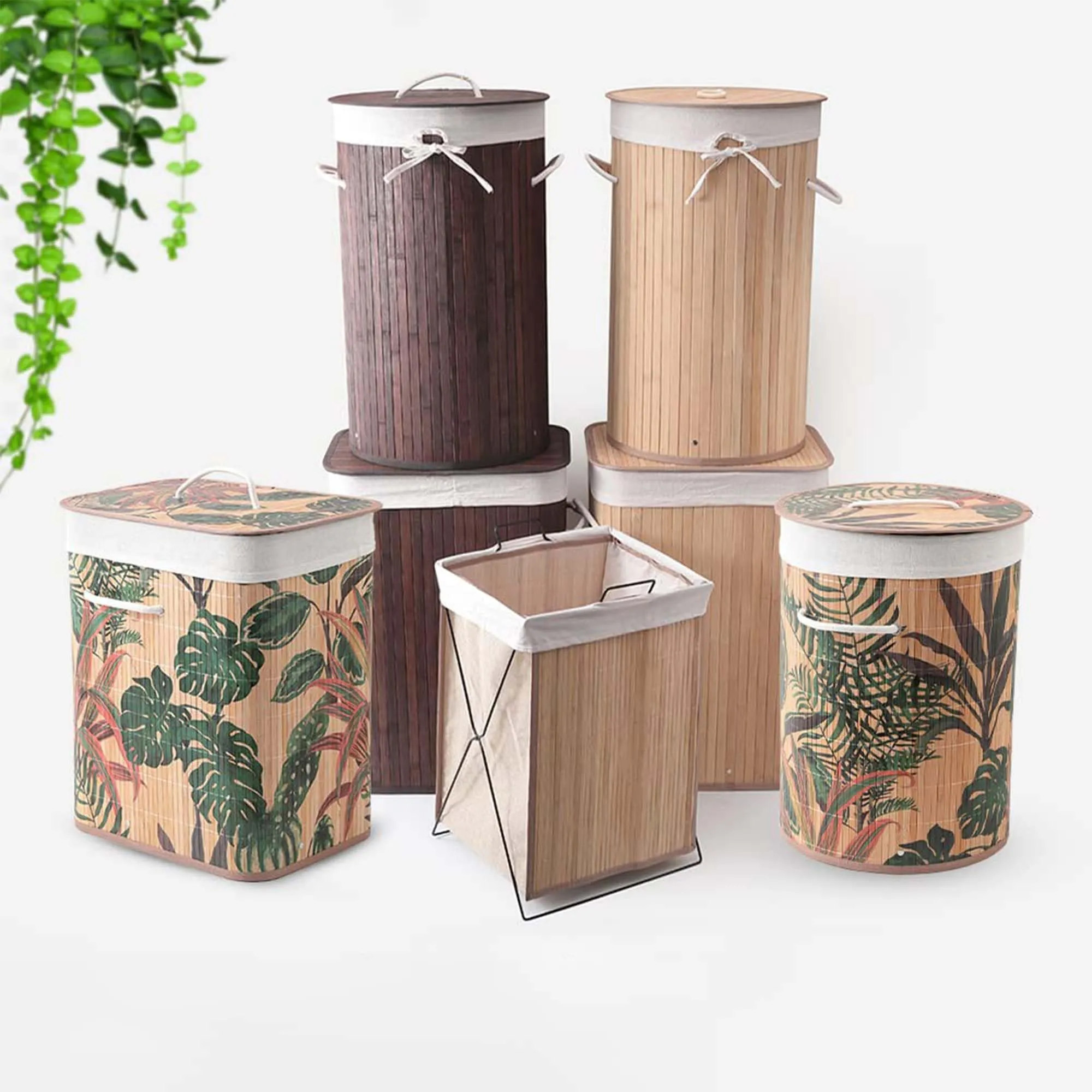 Kuber Industries Durable & Foldable Bamboo Laundry Basket For Clothes With Lid & Rope Handle | Eco Friendly Washing Clothes Bucket/Storage Box Organizer | BS010NR-Natural Wooden Brown