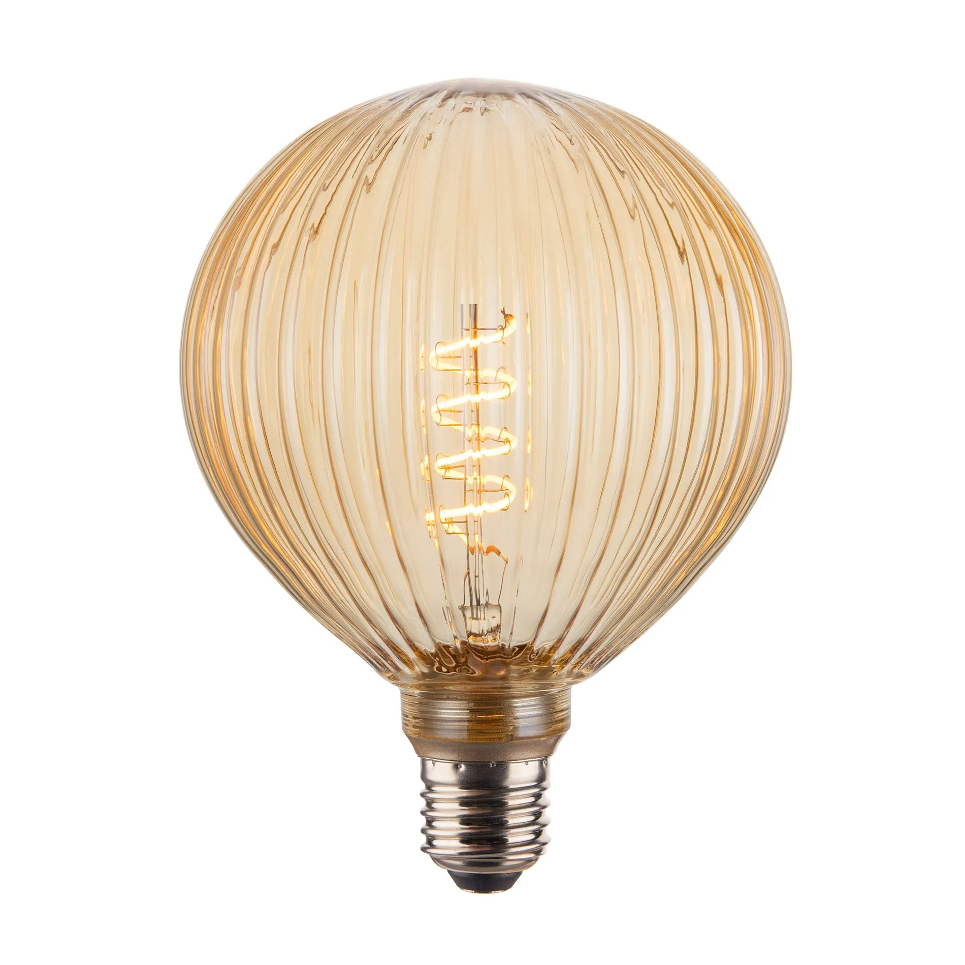 LED Spiral Edison Soft Filament Dimmable Bulb -  4W E27 Globe G125 - Fluted - Amber