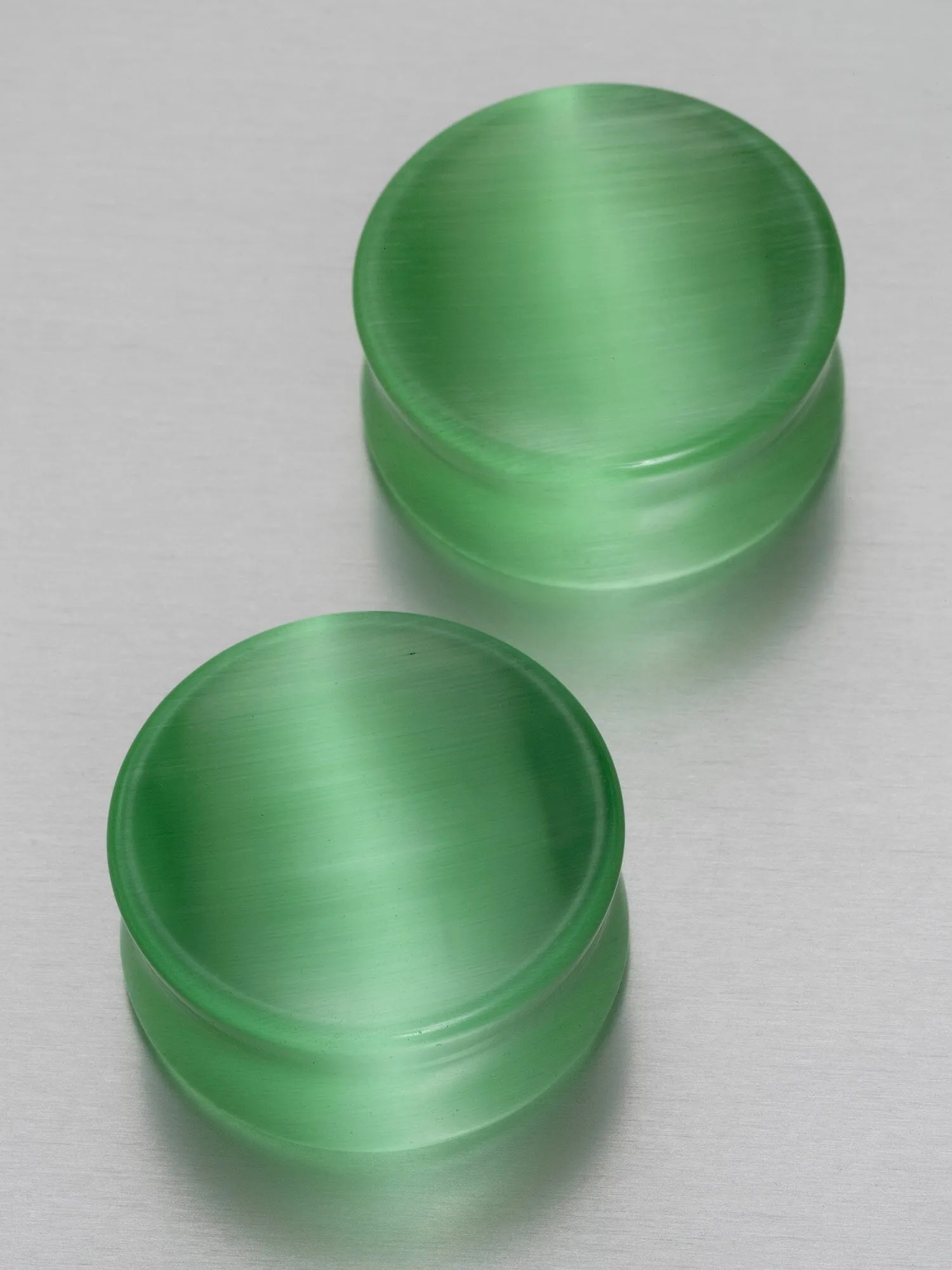Lime Green Cat's Eye Concave Stone Plugs