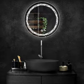 Nagina Glass LED Mirror Modern Glass Round Wall Mount 3 Color White Light   Warm Light   Cool Day Light (18 * 18 Inch), Framed Mirror