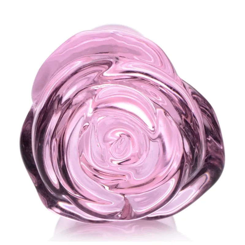 Pink Rose Glass Anal Plug - Small