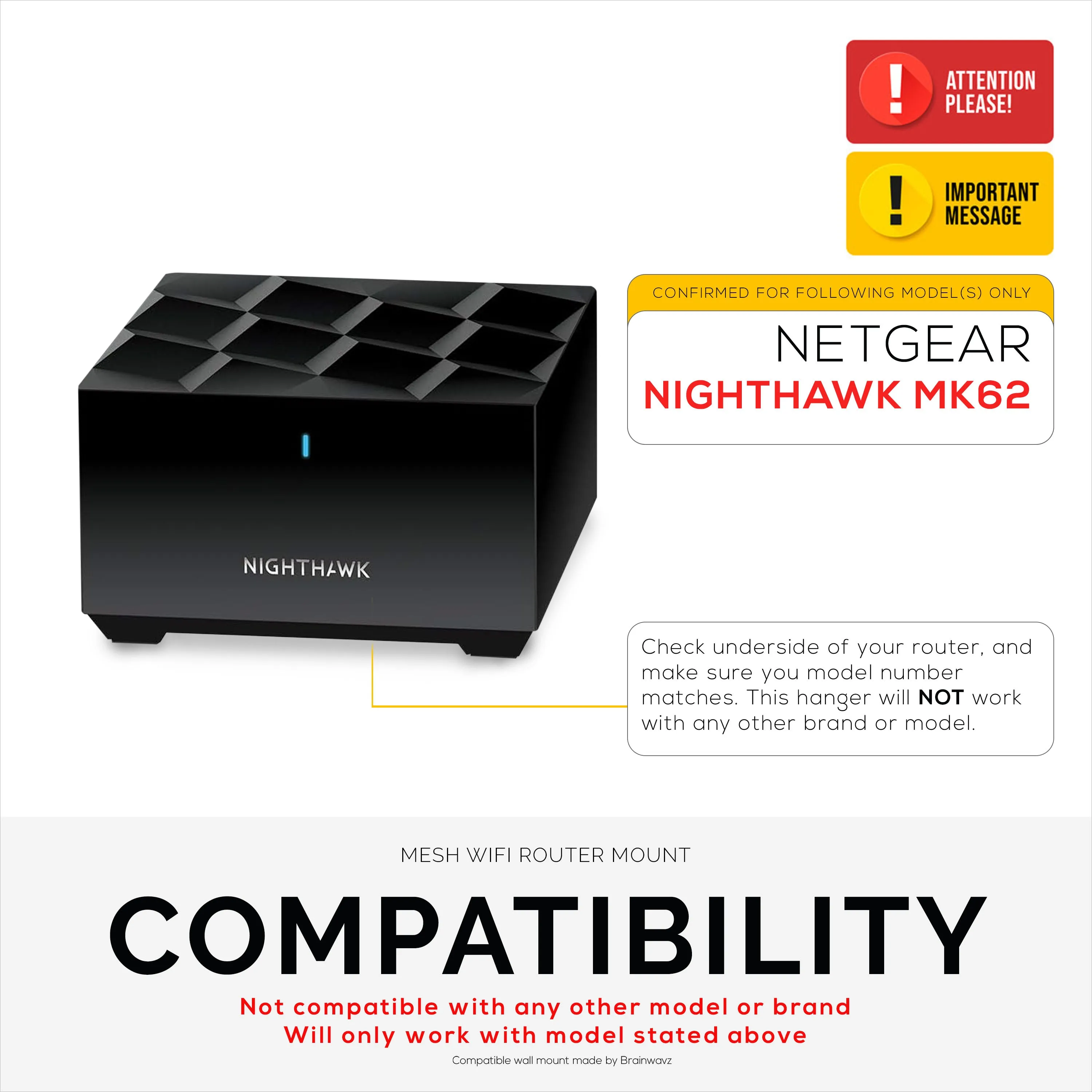Screwless Wall Mount For Netgear Nighthawk MK62 Router, Strong VHB Adhesive, Easy to Install Holder, Reduce Interference & Increase Range, Stick On & Screw-in Mounting