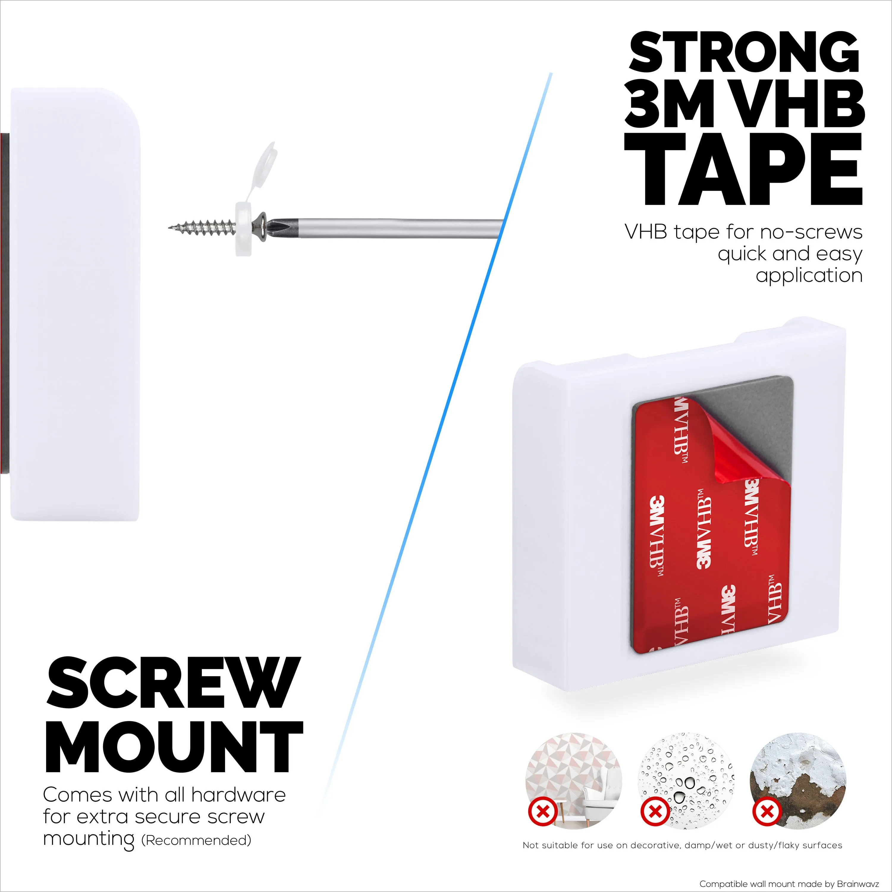 Screwless Wall Mount For TP-Link Kasa KC420WS Camera - Strong VHB Stick On Adhesive, Easy To Install, No Mess, Reduce Blind Spots & Better Viewing, Bracket Holder Shelf