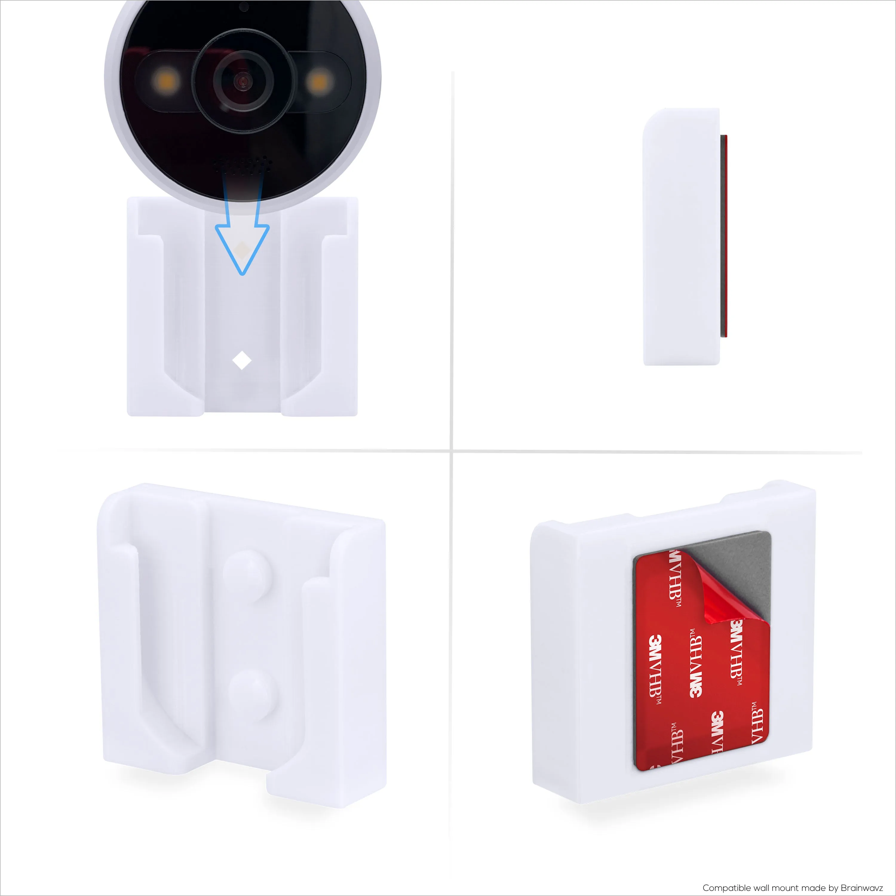 Screwless Wall Mount For TP-Link Kasa KC420WS Camera - Strong VHB Stick On Adhesive, Easy To Install, No Mess, Reduce Blind Spots & Better Viewing, Bracket Holder Shelf