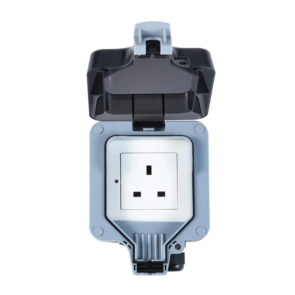 Smart Waterproof Outdoor Socket 13A WiFi Wall Socket, IP55 Rated 1 Gang 13 Amp Outdoor Weatherproof Power Electric Sockets for Garden & External Electrical Outlet