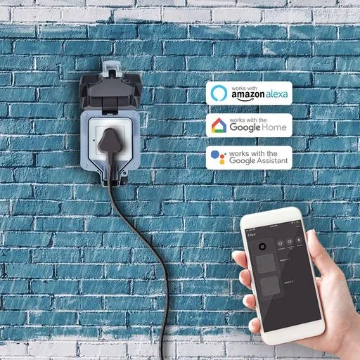 Smart Waterproof Outdoor Socket 13A WiFi Wall Socket, IP55 Rated 1 Gang 13 Amp Outdoor Weatherproof Power Electric Sockets for Garden & External Electrical Outlet