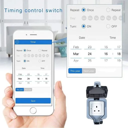 Smart Waterproof Outdoor Socket 13A WiFi Wall Socket, IP55 Rated 1 Gang 13 Amp Outdoor Weatherproof Power Electric Sockets for Garden & External Electrical Outlet