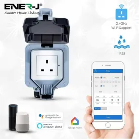 Smart Waterproof Outdoor Socket 13A WiFi Wall Socket, IP55 Rated 1 Gang 13 Amp Outdoor Weatherproof Power Electric Sockets for Garden & External Electrical Outlet