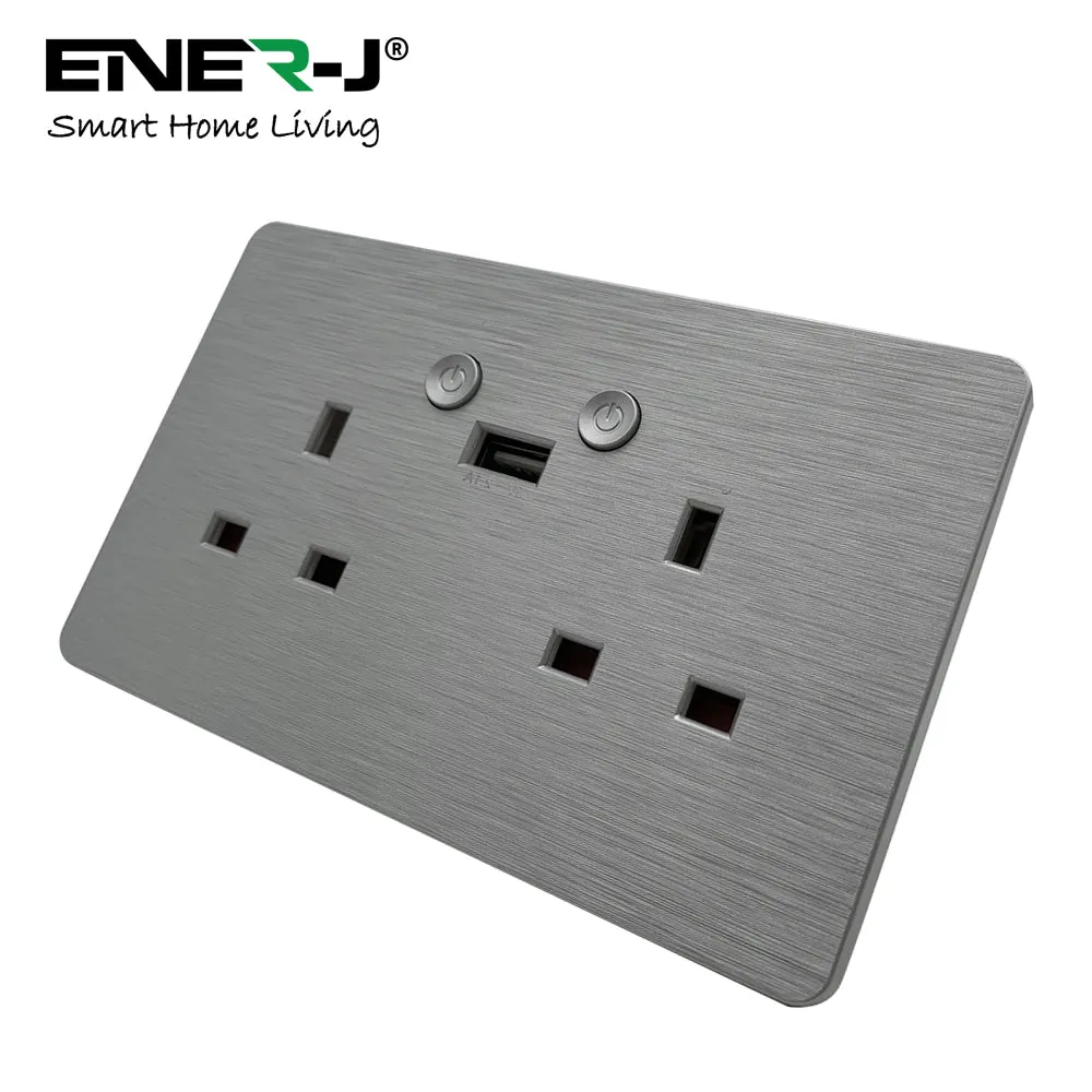 Smart Wi-Fi 13A Wi-Fi Twin Wall Sockets with 1 USB Ports (Silver Brushed Finish)
