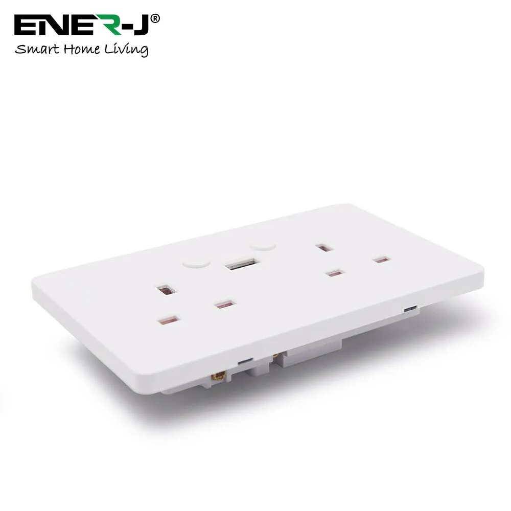 Smart Wi-Fi 13A Wi-Fi Twin Wall Sockets with single USB. Push button